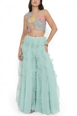 Payal Singhal Aqua blue ruffled sharara set Online Shopping