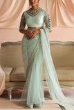 Bhumika Sharma Aqua mirror work sari set Online Shopping