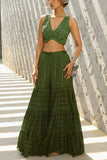 Chamee and Palak Basil green sequinned tiered sharara set Online Shopping