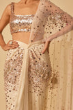 Masumi Mewawalla Beige sequin embroidered draped sari set Online Shopping