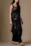 Peachoo Black and gold embroidered sari Online Shopping