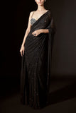 Itrh Black and silver crystal pre-stitched sari set Online Shopping