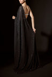 Itrh Black and silver crystal pre-stitched sari set Online Shopping