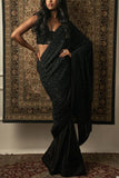 Jigar and Nikita Black bead embroidered sari set Online Shopping