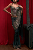 Itrh Black crystal embellished ruched skirt sari set Online Shopping