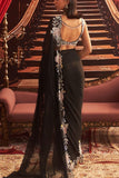 Seema Thukral Black embellished pre-draped floral sari set Online Shopping