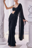 Mandira Wirk Black embellished pre-draped sari set Online Shopping