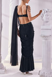 Mandira Wirk Black embellished pre-draped sari set Online Shopping