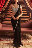 Seema Thukral Black embellished pre-draped sari set Online Shopping