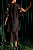 Chandrima Black floral applique kurta set Online Shopping