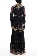 Aisha Rao Black floral embroidered gharara set Online Shopping