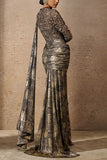 Tarun Tahiliani Black gold embroidered panel concept sari set Online Shopping