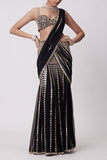 Vvani by Vani Vats Black mirror work pre-draped sharara sari set Online Shopping