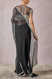 Tarun Tahiliani Black pearl embroidered sari set Online Shopping