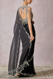 Tarun Tahiliani Black scallop pearl embroidered sari set Online Shopping