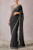 Tarun Tahiliani Black scallop pearl embroidered sari set Online Shopping