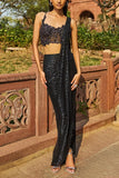 Dolly J Black sequin embellished pre-draped sari set Online Shopping