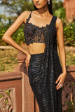 Dolly J Black sequin embellished pre-draped sari set Online Shopping