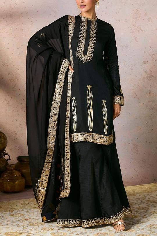 Masaba Black sequin embroidered sharara set Online Shopping