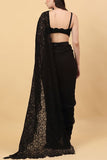 Priyanka Jain Black tasselled pre-draped lace sari set Online Shopping