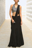 Chamee and Palak Black tasselled pre-draped sari set Online Shopping