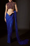 Itrh Blue crystal embellished pre-stitched sari set Online Shopping