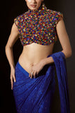 Itrh Blue crystal embellished pre-stitched sari set Online Shopping