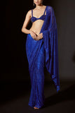 Itrh Blue crystal pre-stitched sari set Online Shopping