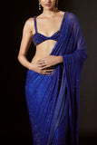 Itrh Blue crystal pre-stitched sari set Online Shopping