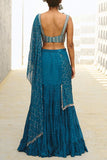 Chamee and Palak Blue embellished tiered pre-draped sari set Online Shopping