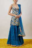 Gopi Vaid Blue embroidered kurta and tiered sharara set Online Shopping