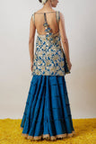 Gopi Vaid Blue embroidered kurta and tiered sharara set Online Shopping