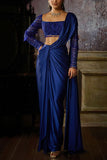 DiyaRajvvir Blue embroidered pre-draped sari set Online Shopping