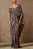 Tarun Tahiliani Blue printed foil jersey concept sari set Online Shopping