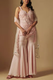 Asaga Blush floral embroidered kurta and sharara set Online Shopping