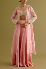 Devnaagri Blush pink embroidered sharara and jacket set Online Shopping