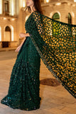 Sawan Gandhi Bottle green cutwork sequinned sari set Online Shopping