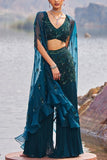 Nidhika Shekhar Bottle green embellished cape sharara set Online Shopping