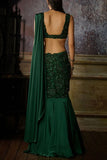 DiyaRajvvir Bottle green embroidered pre-drape sari set Online Shopping