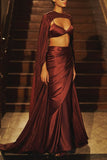 Ekaya Brown handwoven satin sari set Online Shopping