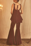 House of Three Burgundy velvet peplum top and sharara set Online Shopping