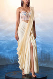 Angad Singh Champagne draped sari set Online Shopping