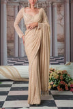 Nidhika Shekhar Champagne embroidered pre-draped sari set Online Shopping