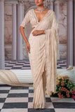 Nidhika Shekhar Champagne embroidered pre-draped sari set Online Shopping