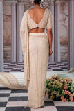 Nidhika Shekhar Champagne embroidered pre-draped sari set Online Shopping