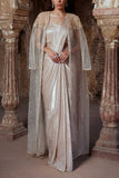 Kamaali Couture Champagne gold shimmery draped sari jacket set Online Shopping