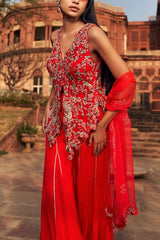 Dolly J Crimson red embellished sharara set Online Shopping