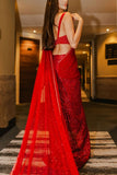 Sawan Gandhi Crimson red sequinned draped skirt sari set Online Shopping