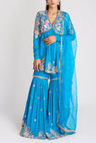 Aisha Rao Cyan blue floral embroidered gharara set Online Shopping