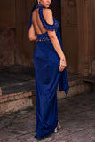 DiyaRajvvir Dark blue crystal tassel draped skirt sari set Online Shopping